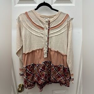 POL Cream and Red Boho Top